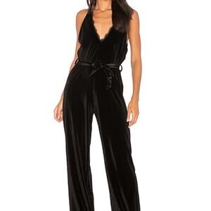 WYLDR Black Velvet Lace Plunge Neck Jumpsuit Size M